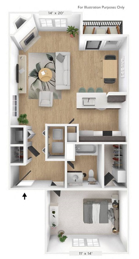 1 bedroom 1 bathroom Floor plan at Latitudes Apartments, Indianapolis, IN, 46237